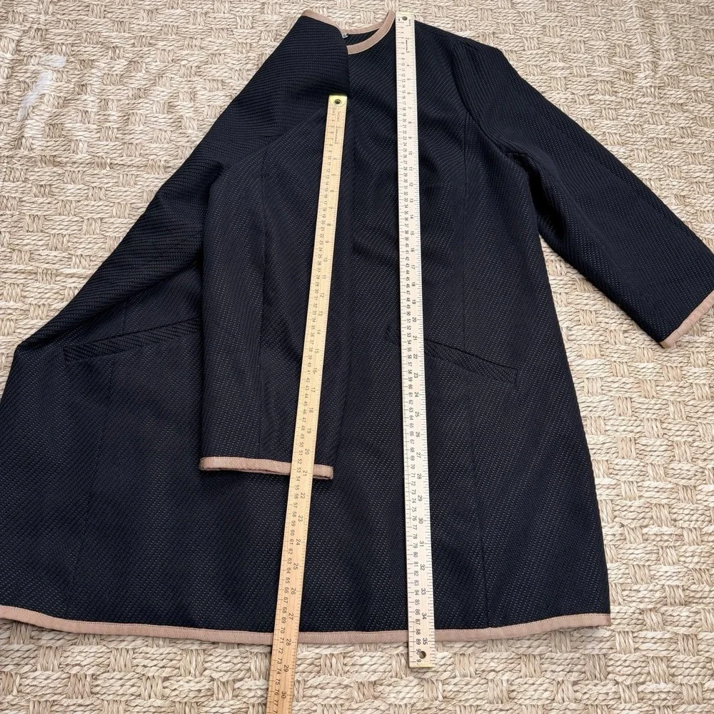 Talbots Tweet Coat Jacket Women's Snap Pocket Black Tan Trim Cotton Blend SZ-18W